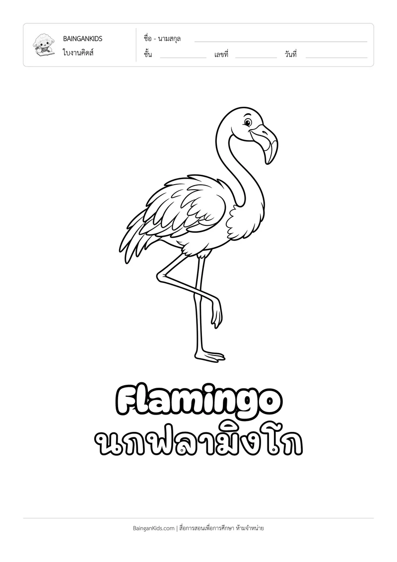 ระบายสี นกฟลามิงโก (Flamingo) ตัวอย่างหน้าที่ 1